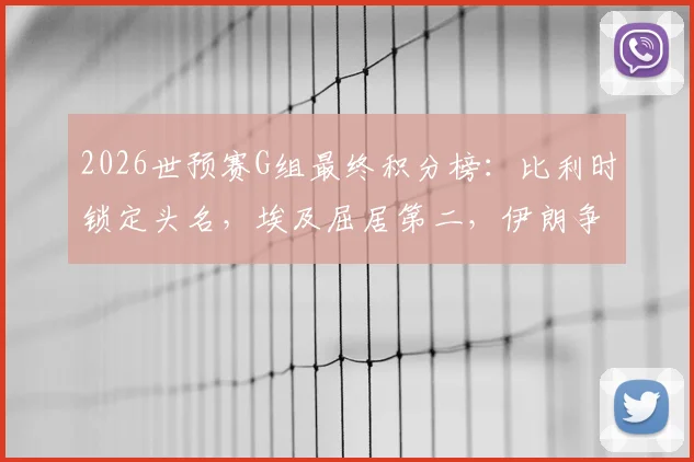 2026世预赛G组最终积分榜：比利时锁定头名，埃及屈居第二，伊朗争附加赛资格分析